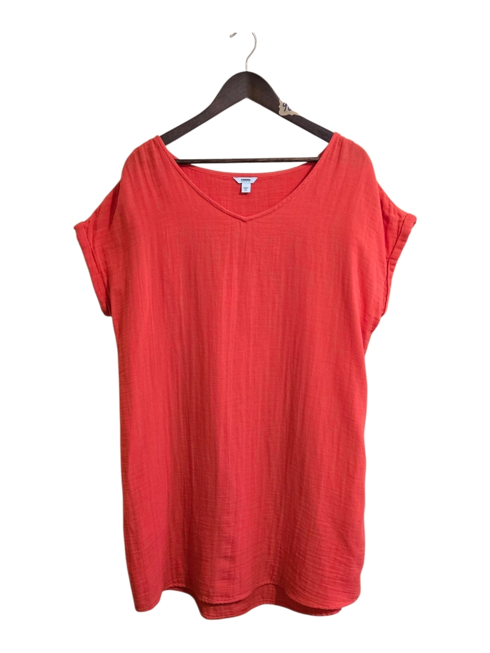 Sonoma Women's Gauze  Dress Size XL Shortsleeve V-Neck Midi Orange Summer Dress